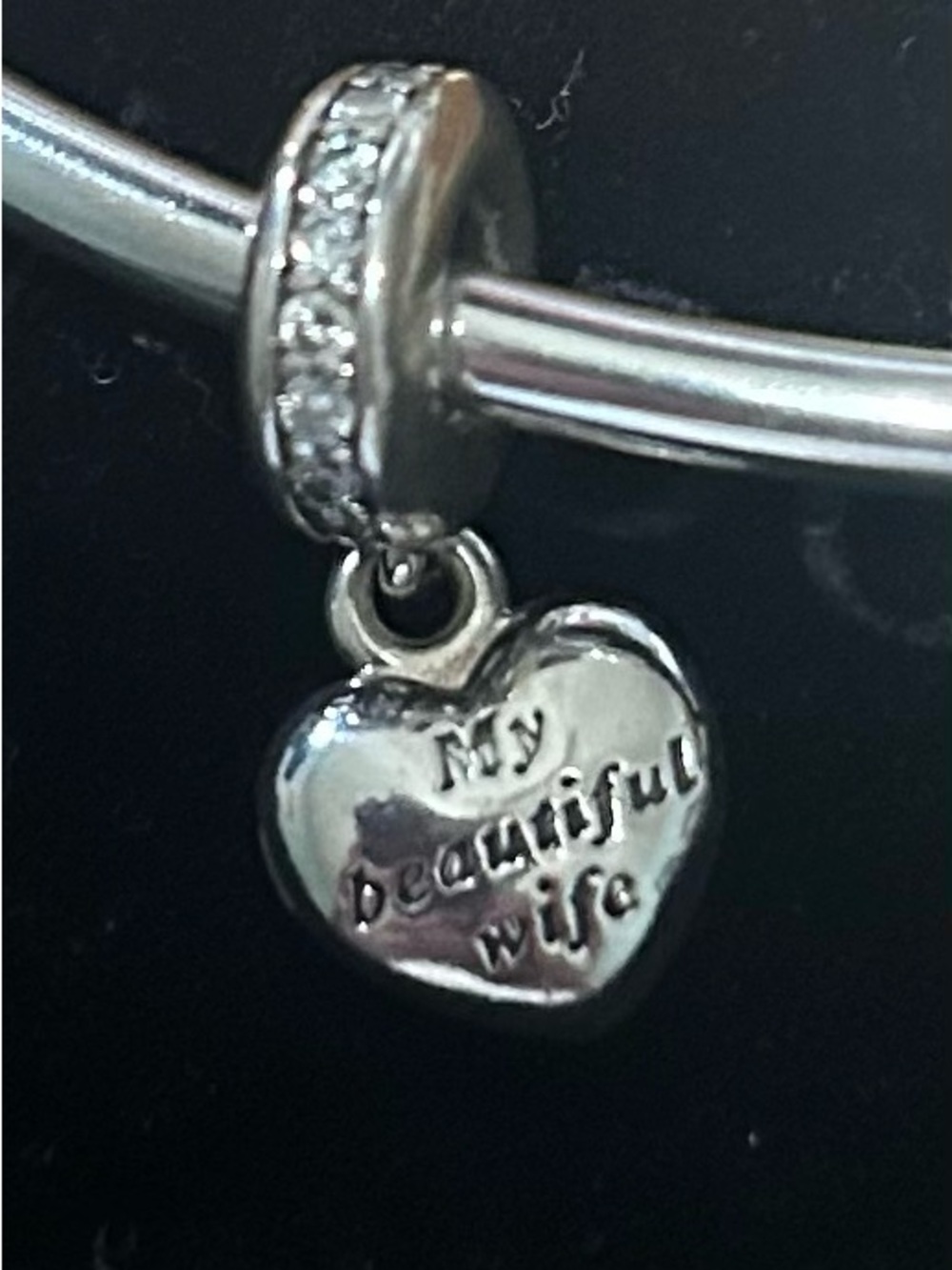 PANDORA RETIRED “My Beautiful Wife” Heart Locket Dangle Charm 791524CZ